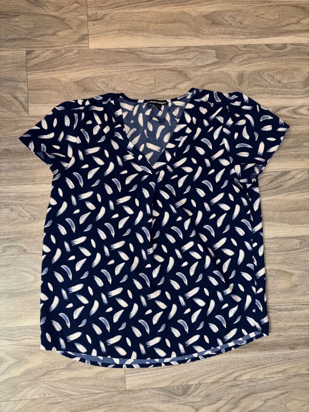 Hilary Radley Navy Top with White Feather Motif